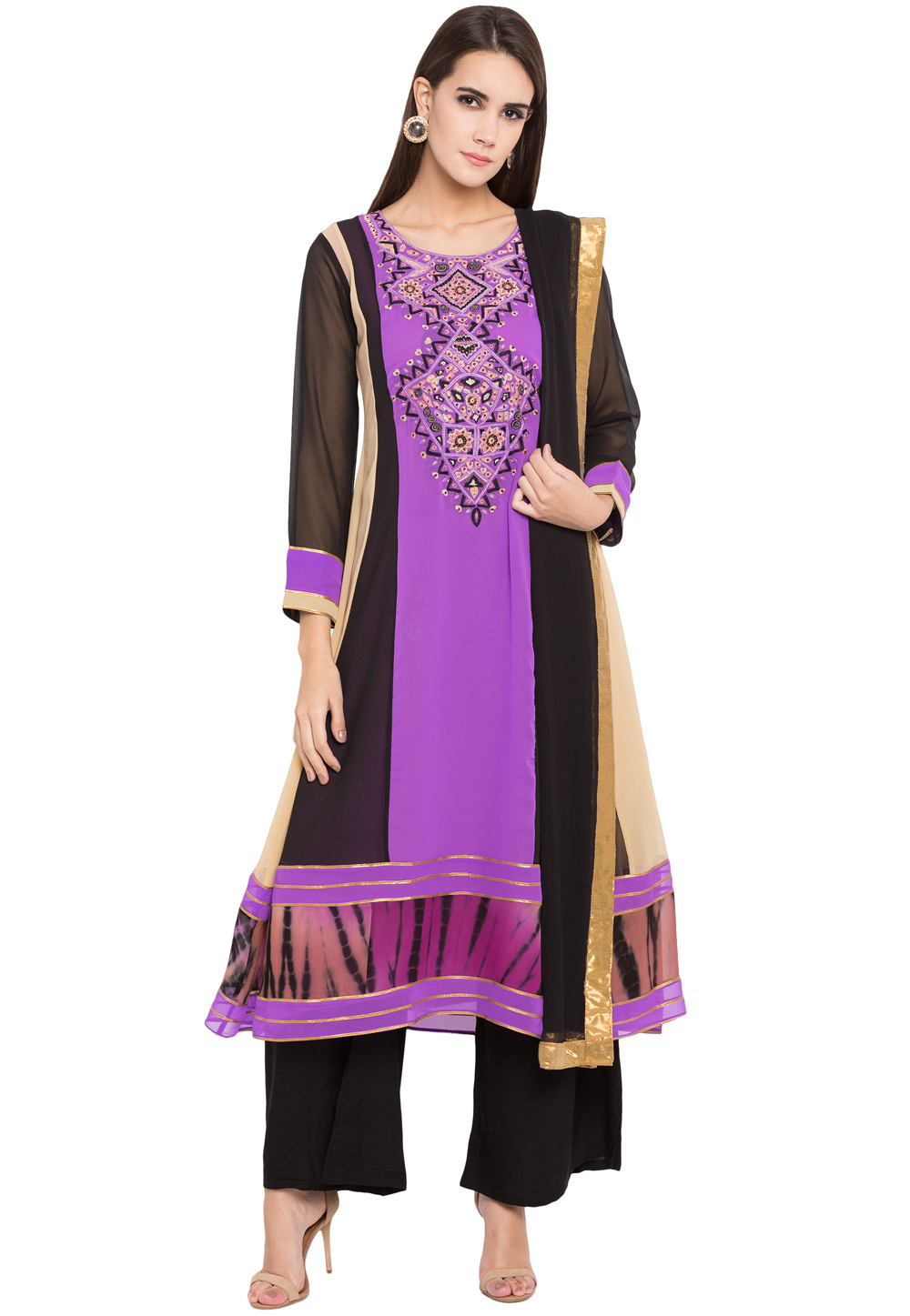Purple Georgette Readymade Palazzo Suit 238542