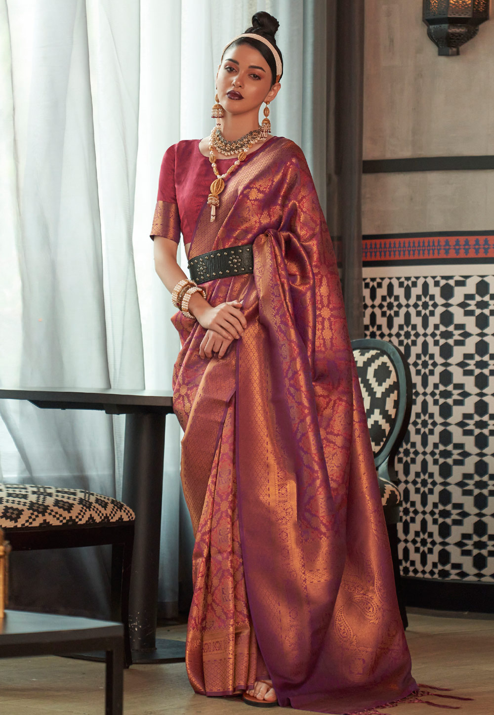 Wine Silk Saree With Blouse 255697