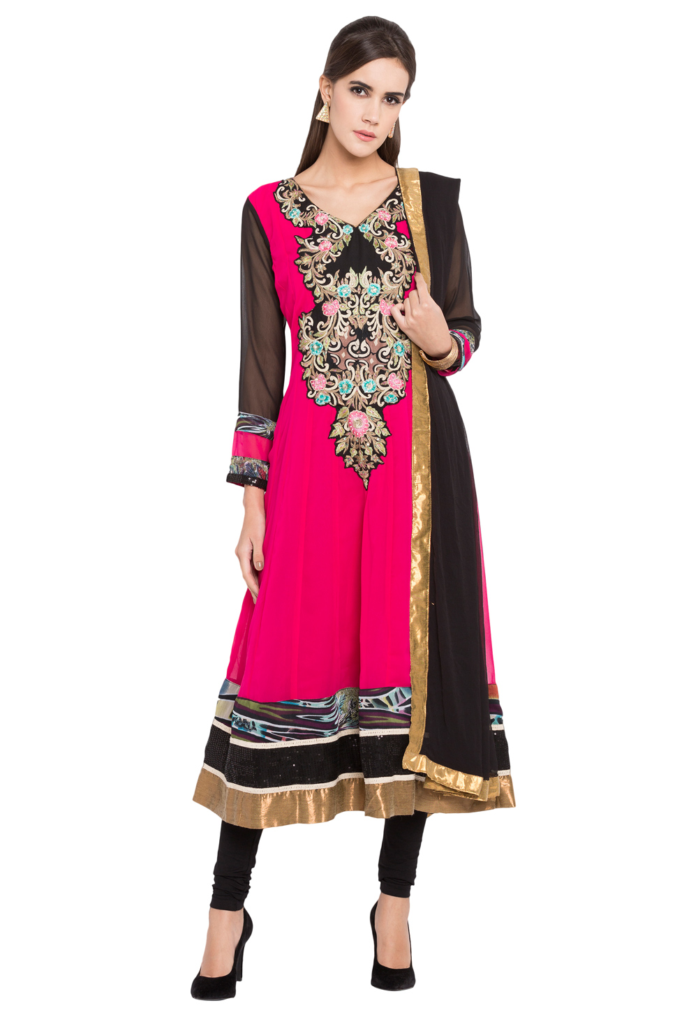 Pink Georgette Readymade Anarkali Suit 238545