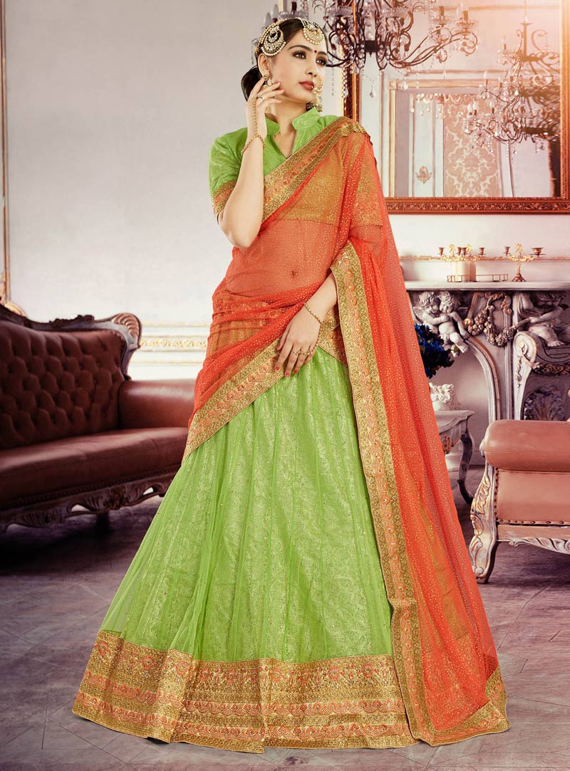 Light Green Net A Line Lehenga Choli 89969