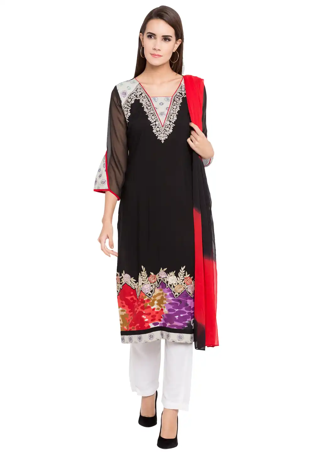 Black Cotton Readymade Pant Style Suit 238547