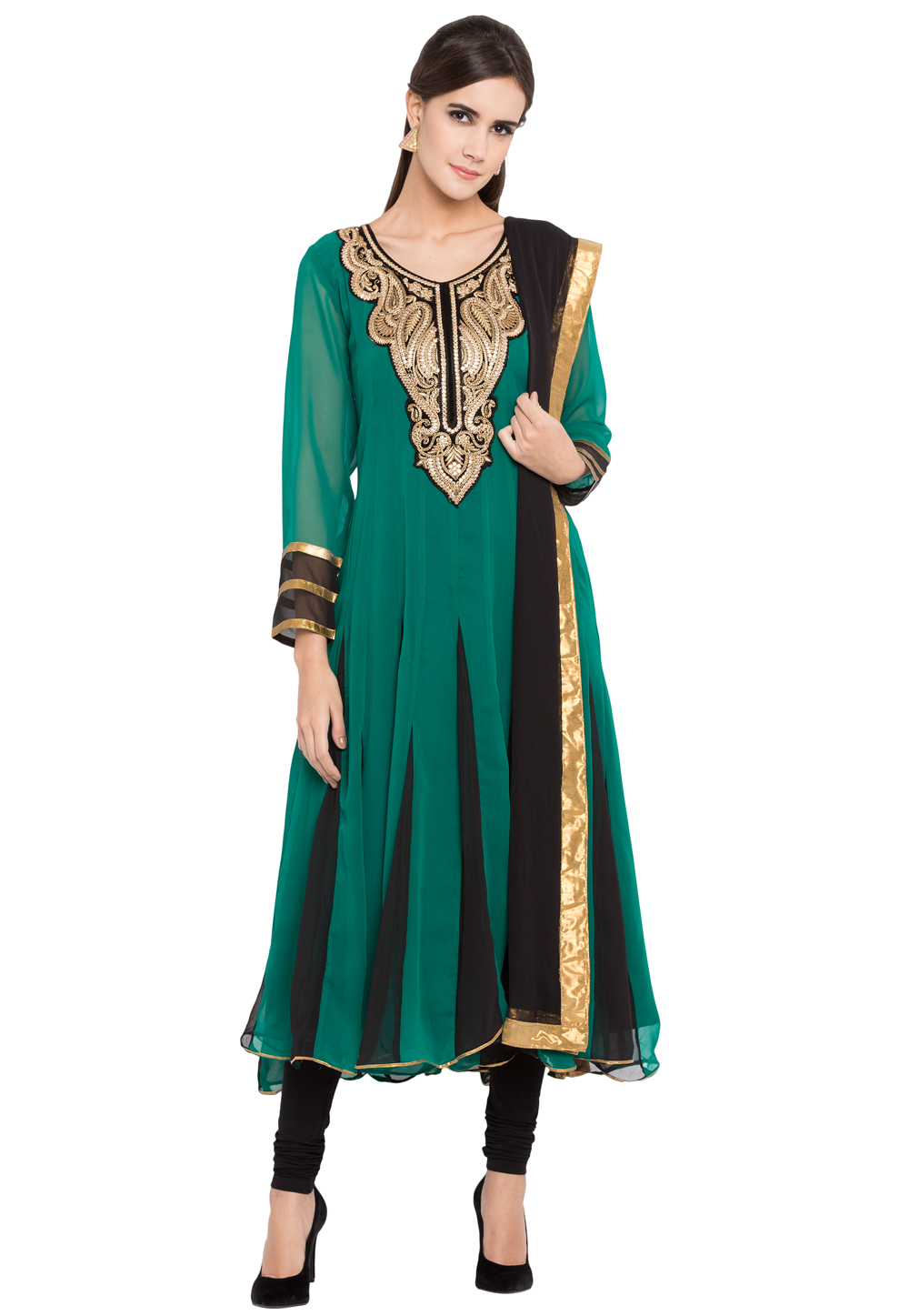 Green Georgette Readymade Anarkali Suit 238548