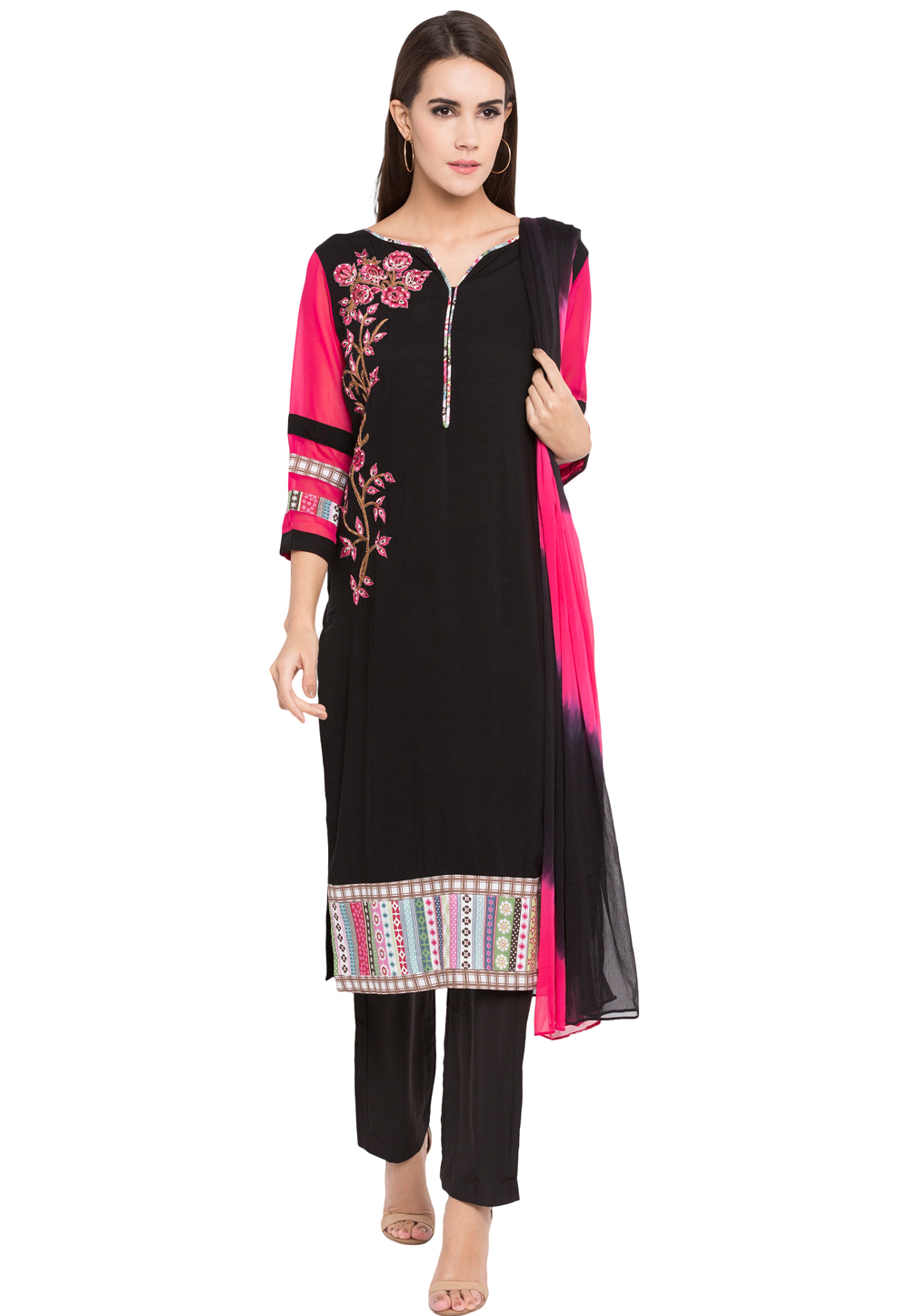 Black Cotton Readymade Pant Style Suit 238549