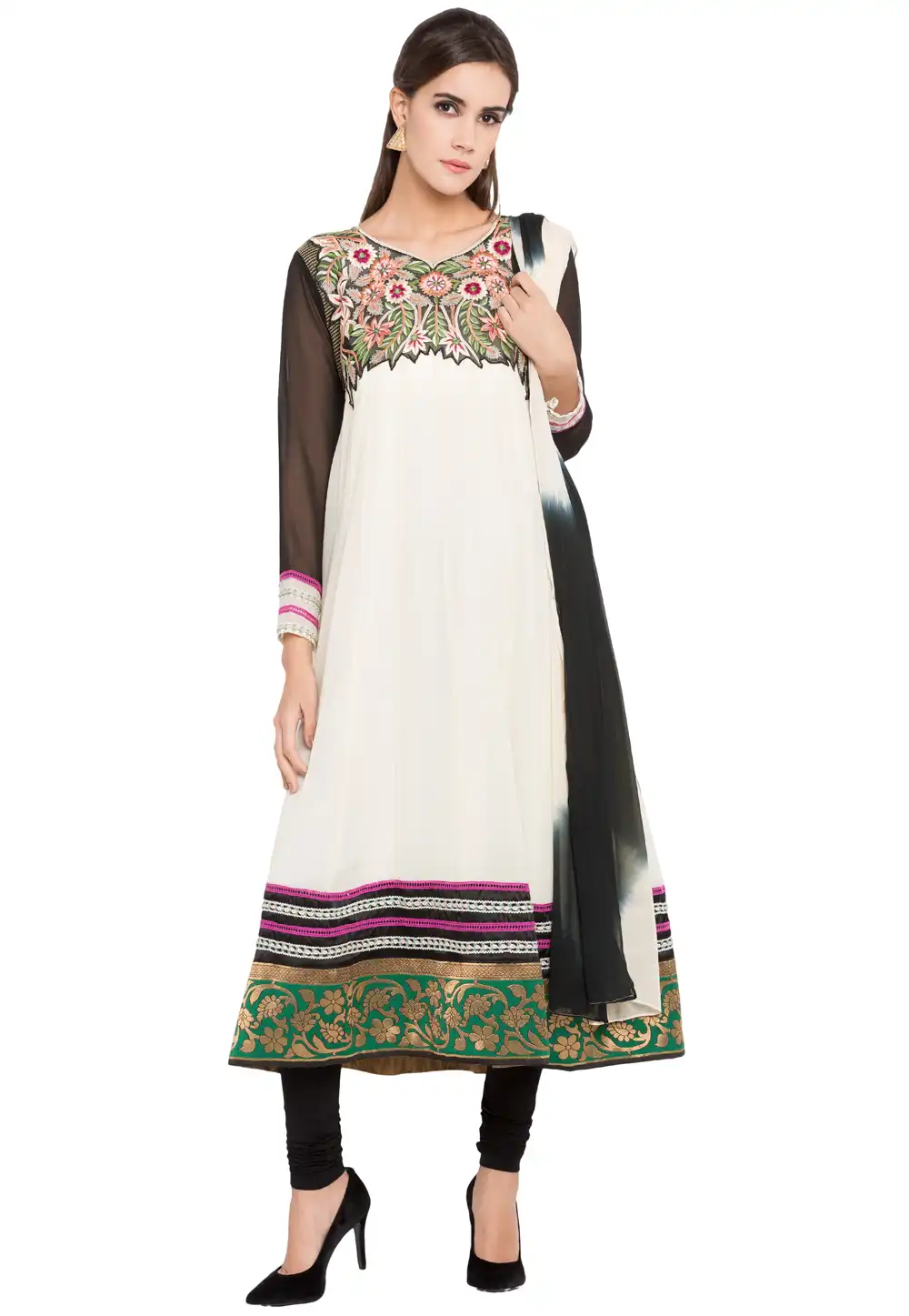 Off White Georgette Readymade Anarkali Suit 238551