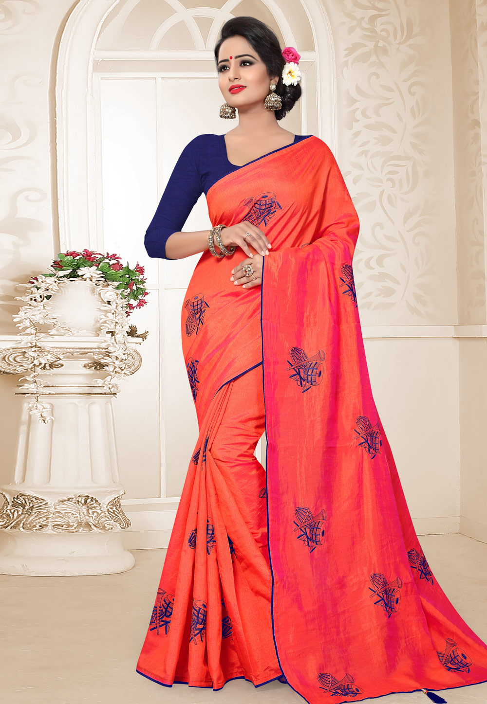 Orange Silk Saree With Blouse 183621
