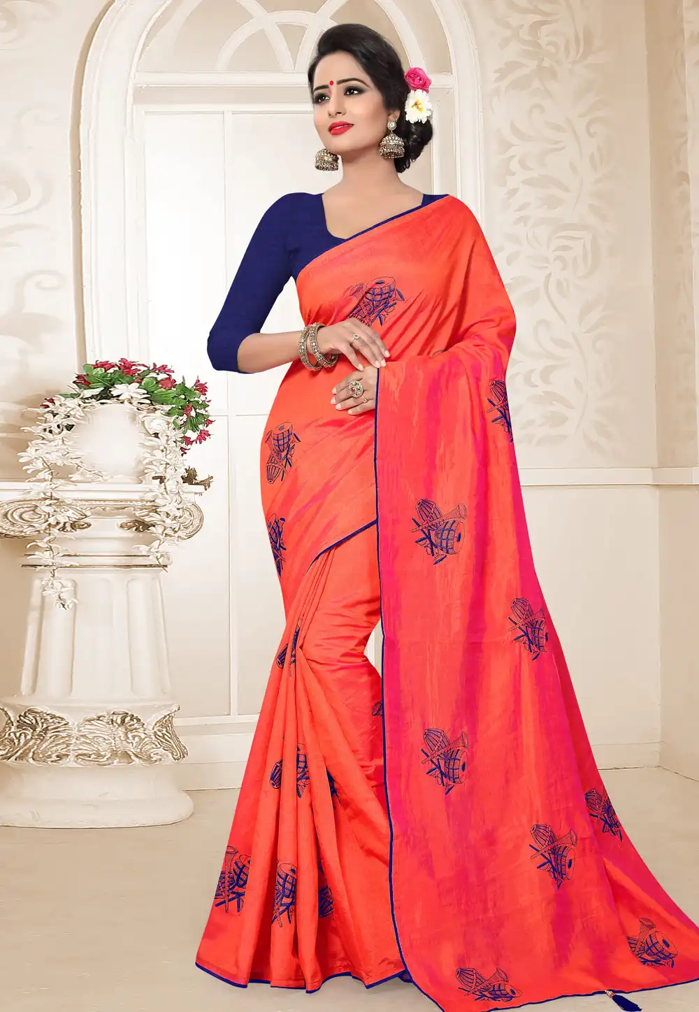 Orange Silk Saree With Blouse 183621
