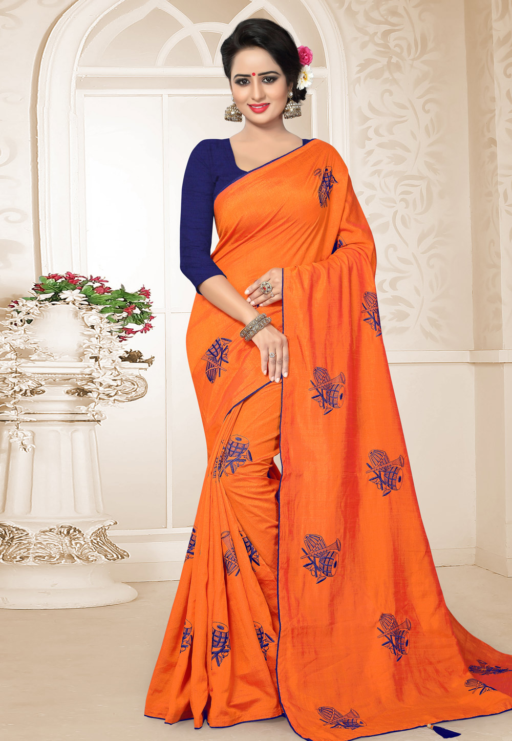 Orange Silk Saree With Blouse 183625