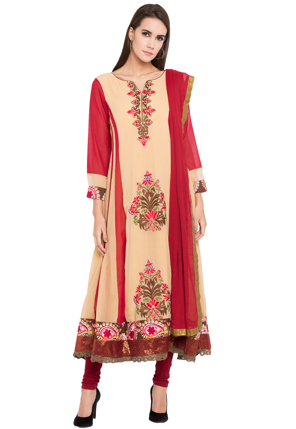 Beige Georgette Readymade Anarkali Suit 238556