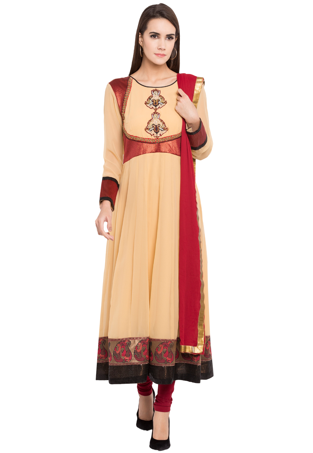 Beige Georgette Readymade Anarkali Suit 238557