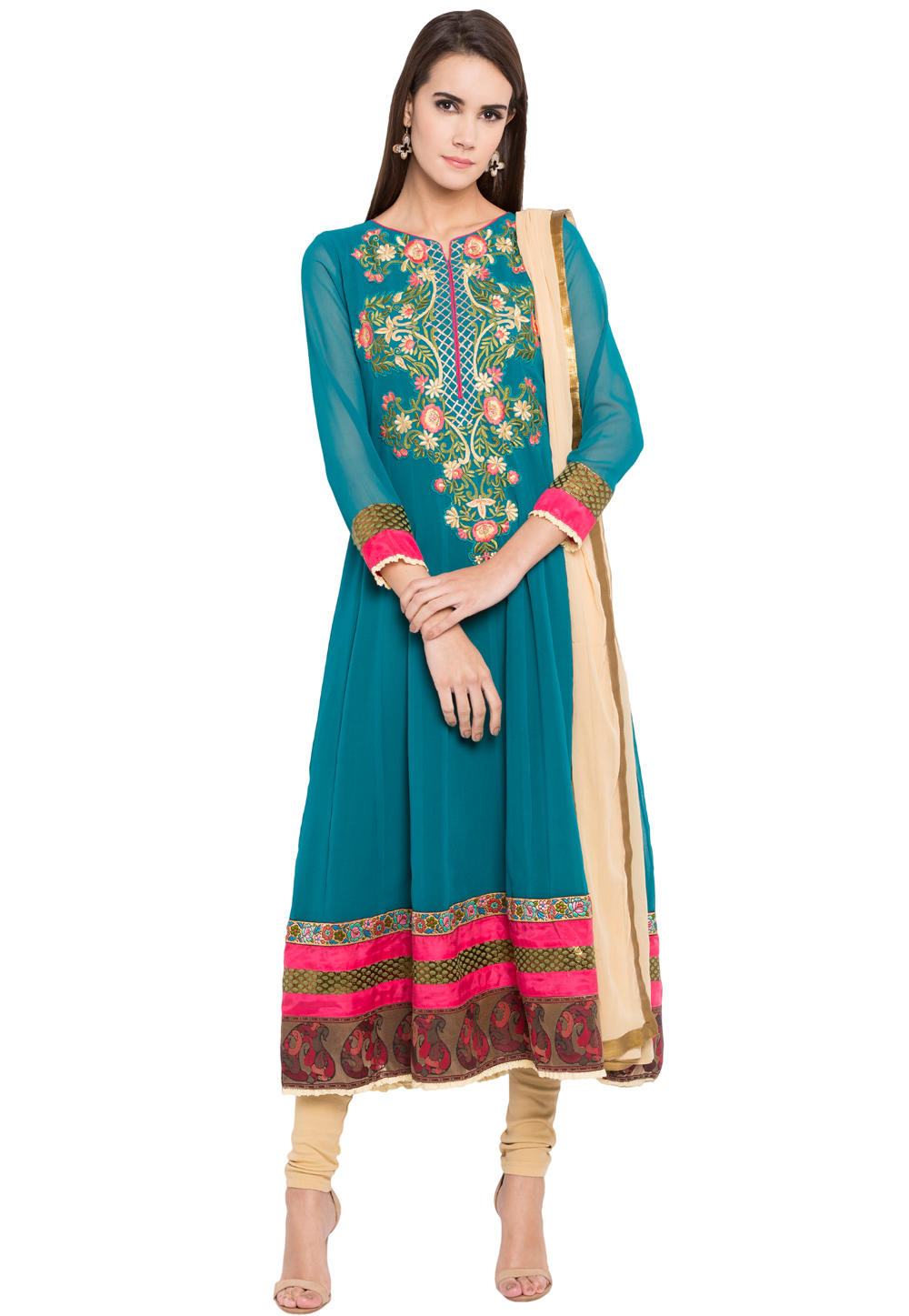 Teal Georgette Readymade Anarkali Suit 238558