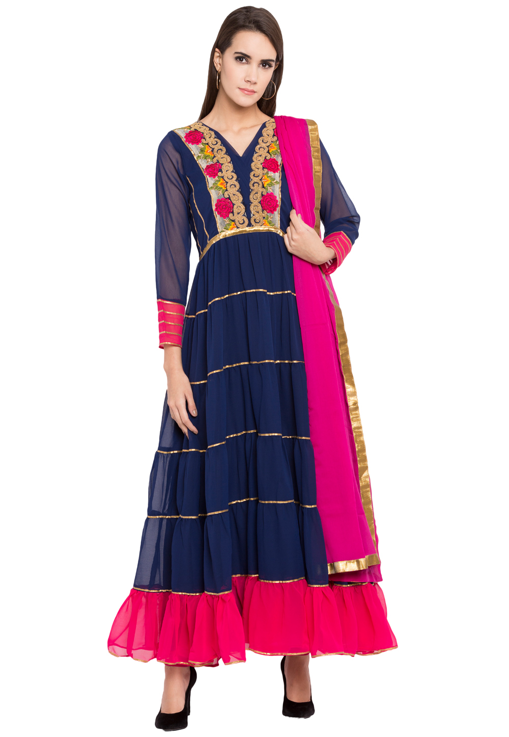 Navy Blue Georgette Readymade Anarkali Suit 238559