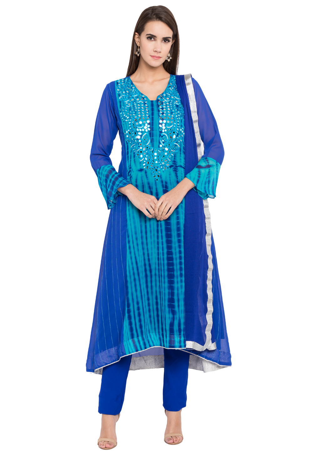 Blue Georgette Readymade Asymmetrical Suit 238562