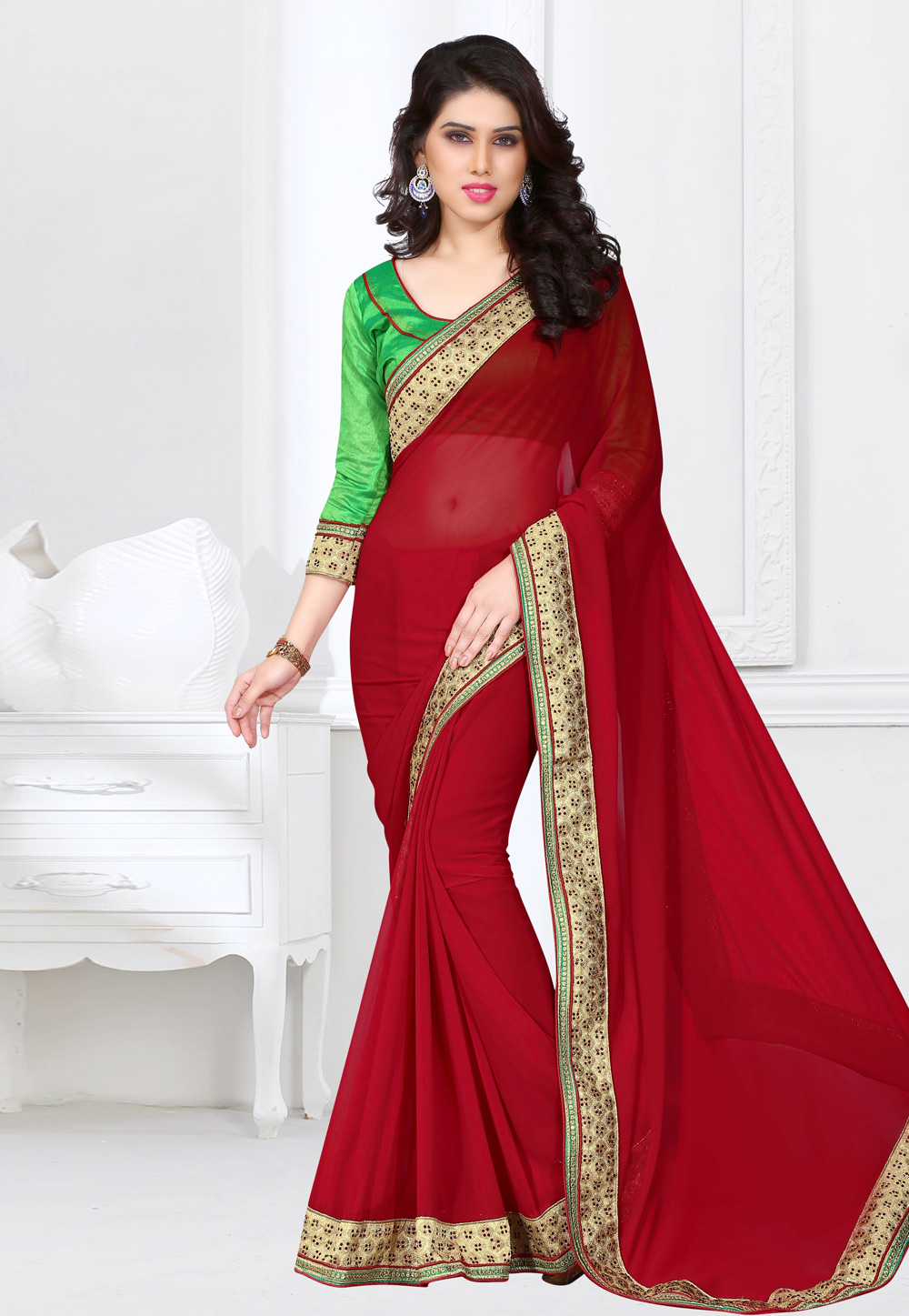 Maroon Georgette Festival Wear Saree 183049