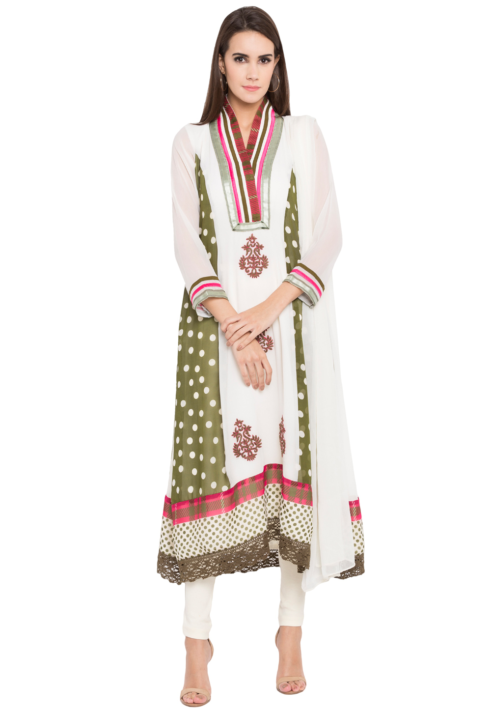 Off White Georgette Readymade Anarkali Suit 238563