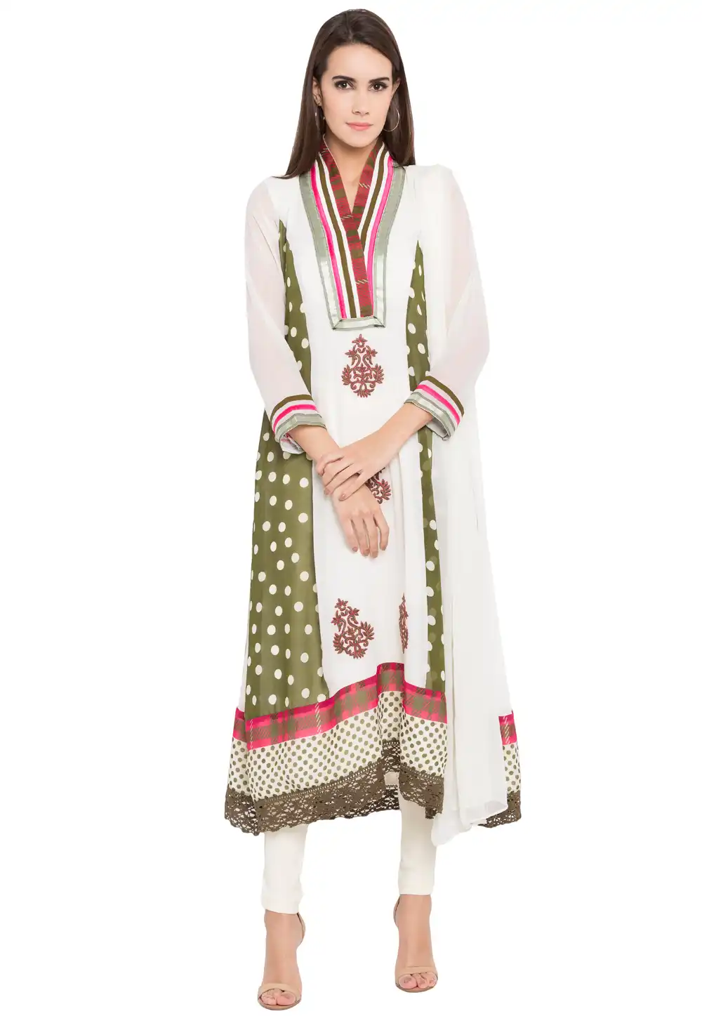 Off White Georgette Readymade Anarkali Suit 238563