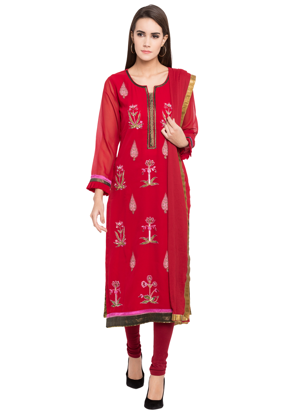 Maroon Georgette Readymade Churidar Suit 238564