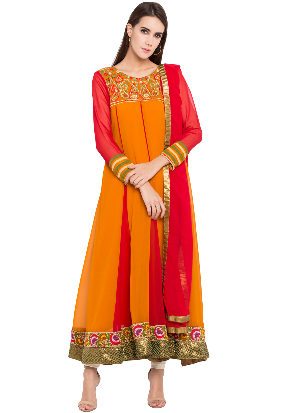 Mustard Georgette Readymade Anarkali Suit 238567