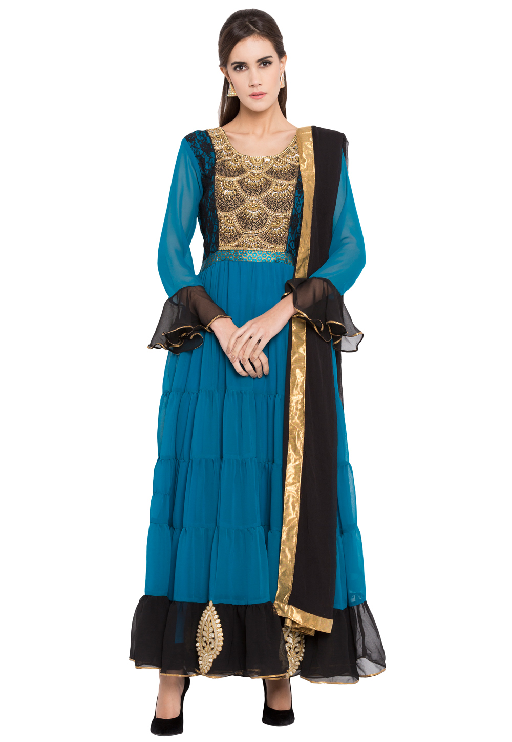Blue Georgette Readymade Anarkali Suit 238568