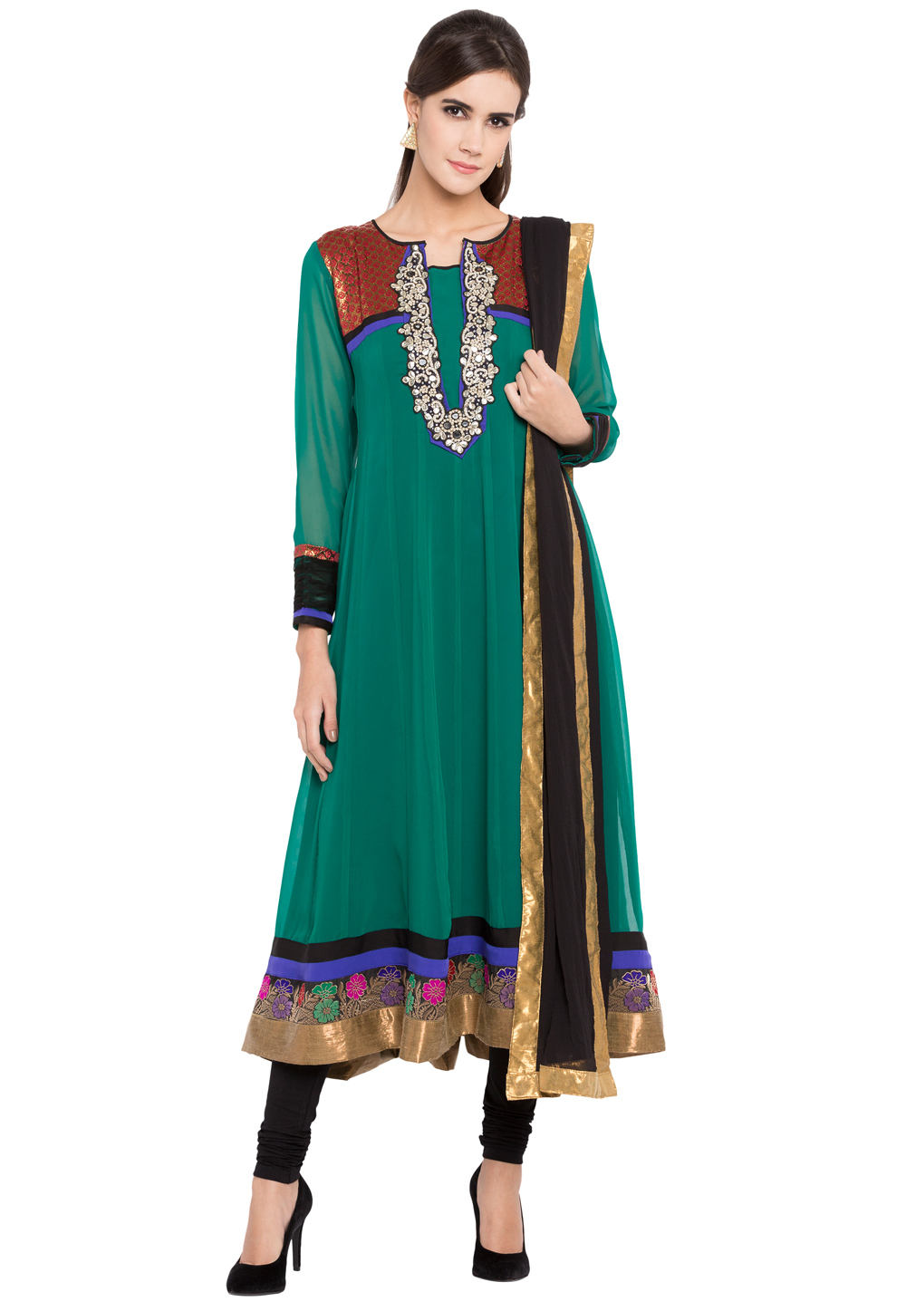 Green Georgette Readymade Anarkali Suit 238569