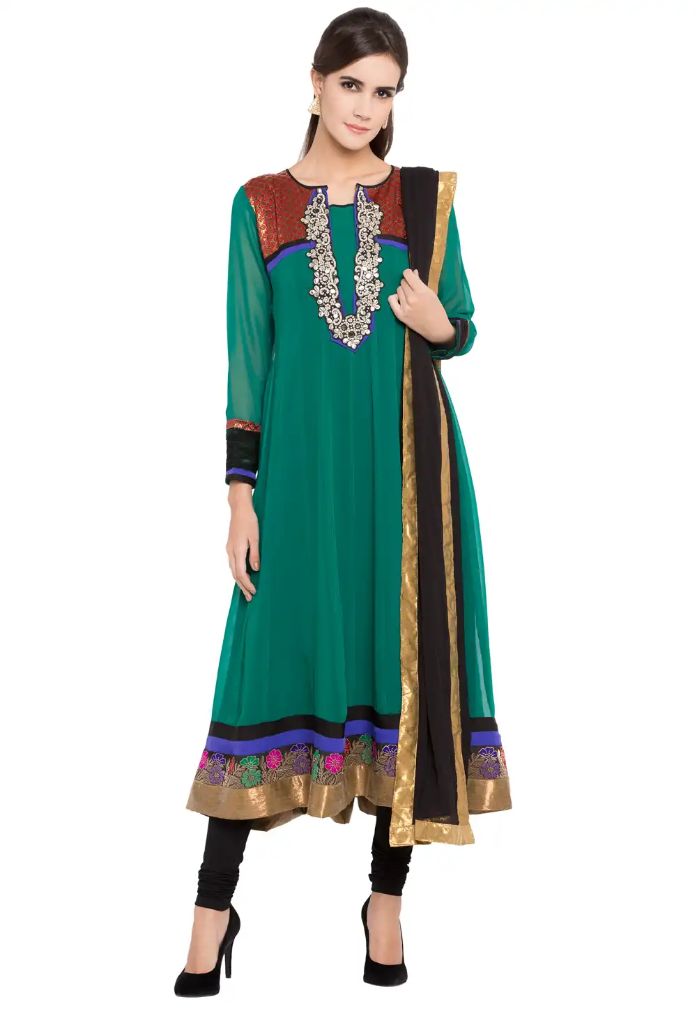 Green Georgette Readymade Anarkali Suit 238569