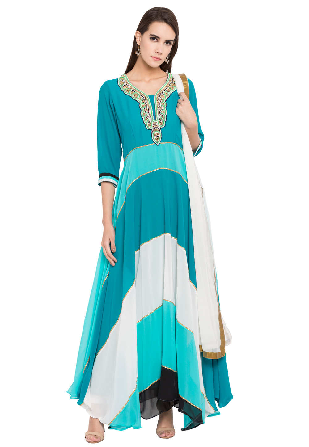Sea Green Georgette Readymade Anarkali Suit 238570