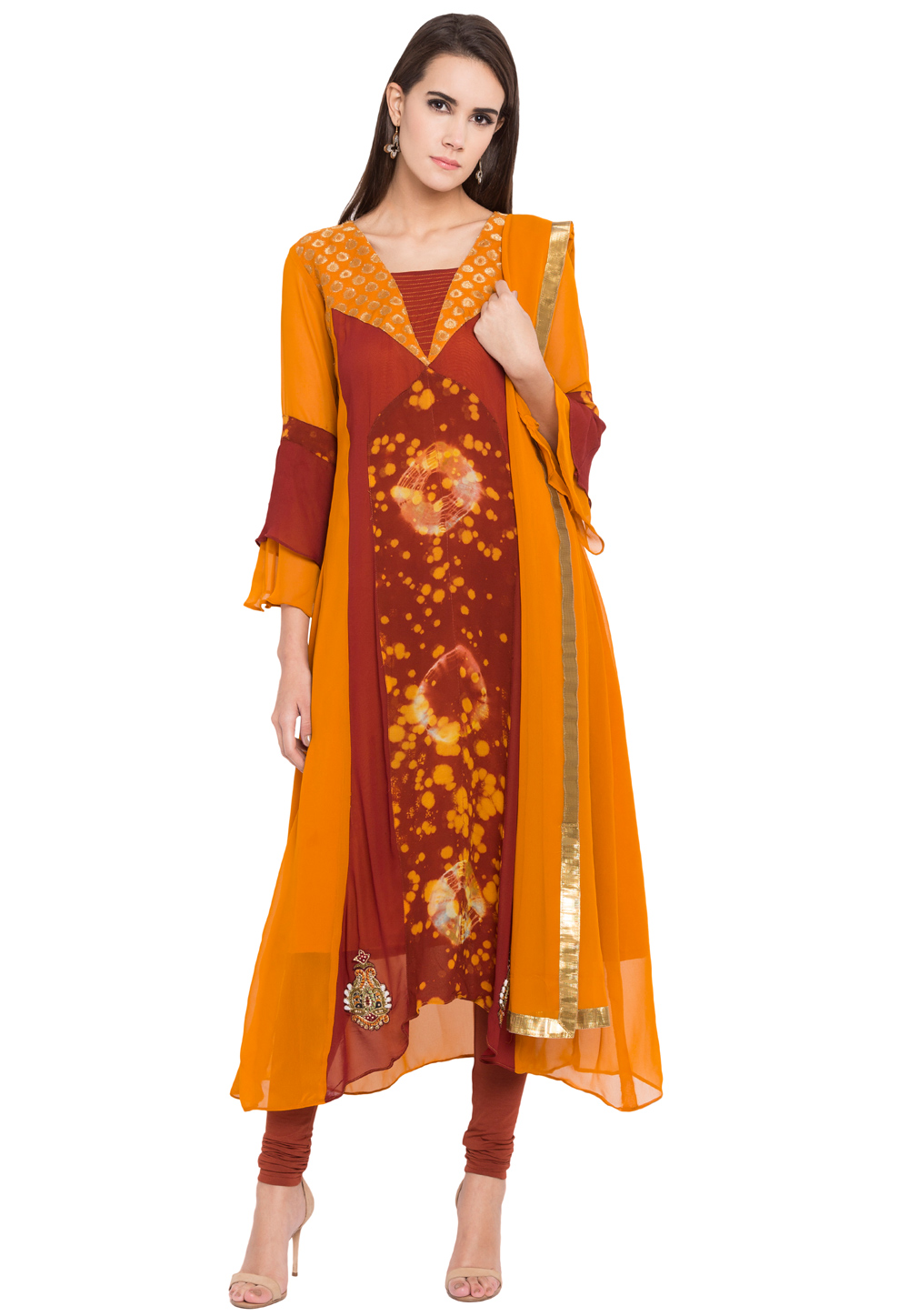 Mustard Georgette Readymade Anarkali Suit 238571