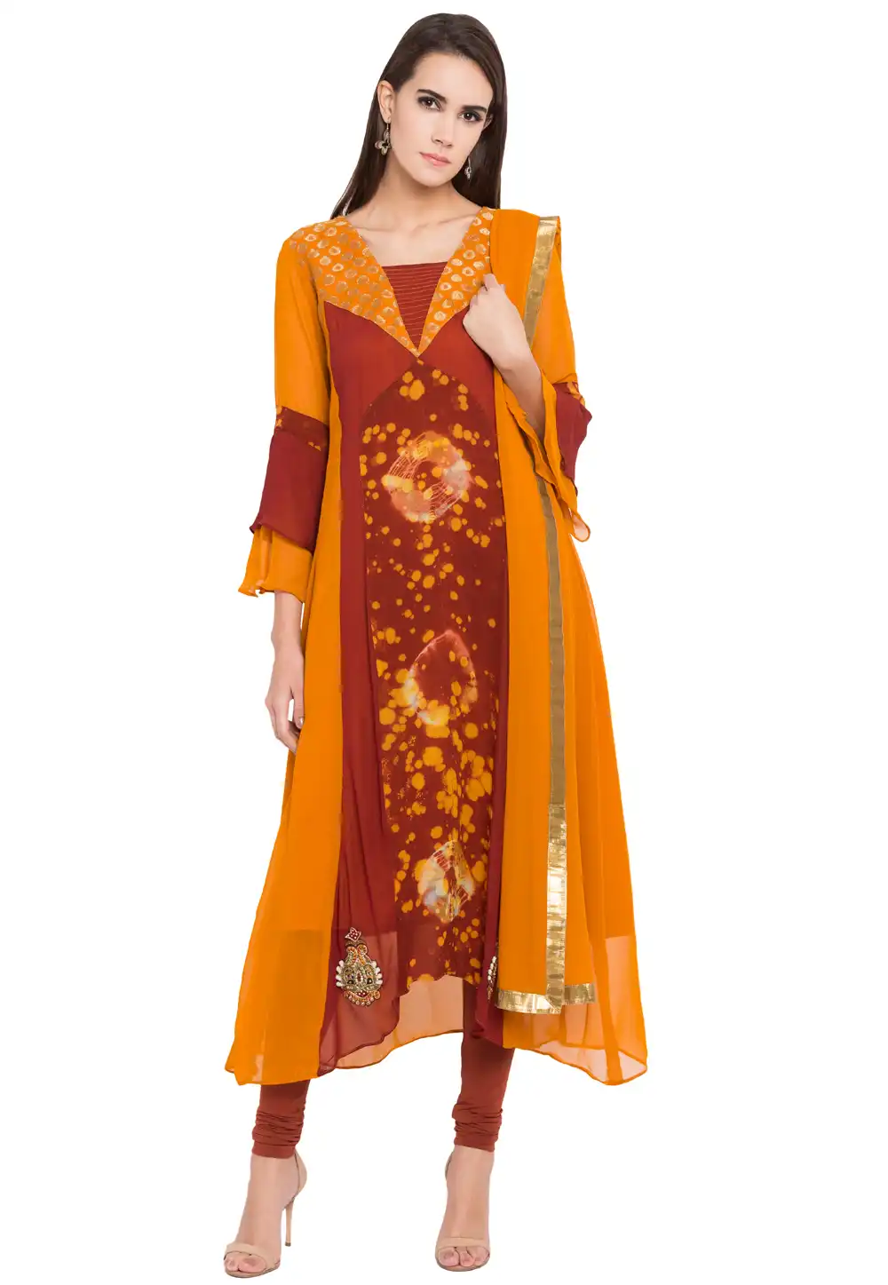 Mustard Georgette Readymade Anarkali Suit 238571