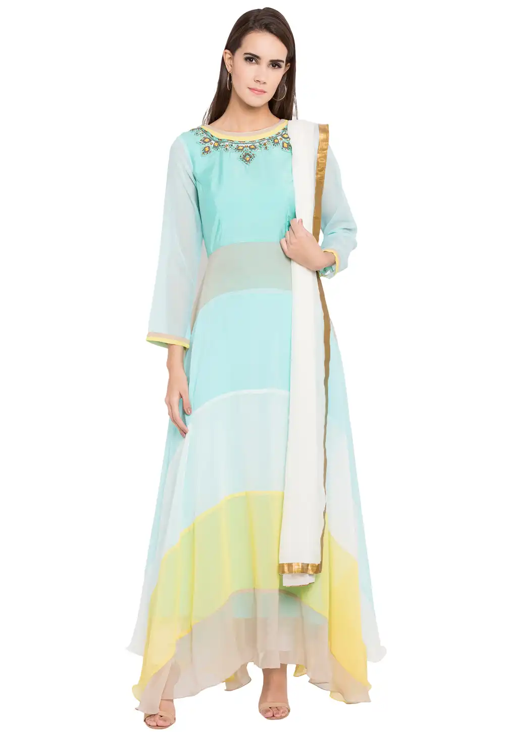 Sky Blue Georgette Readymade Anarkali Suit 238572