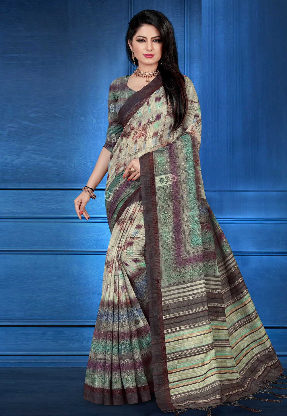 Beige Art Silk Printed Festival Wear Saree 183671