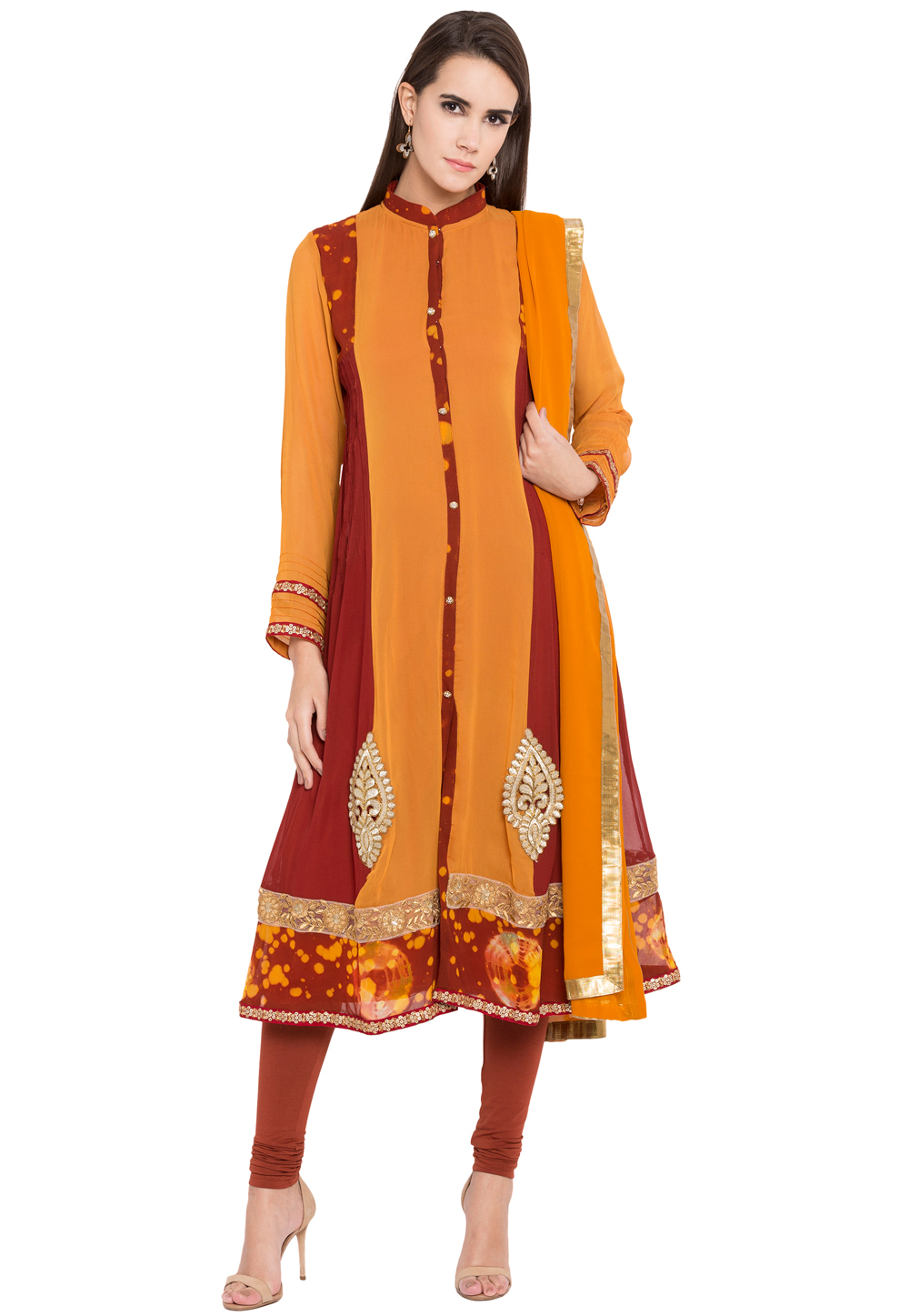 Mustard Georgette Readymade Anarkali Suit 238575