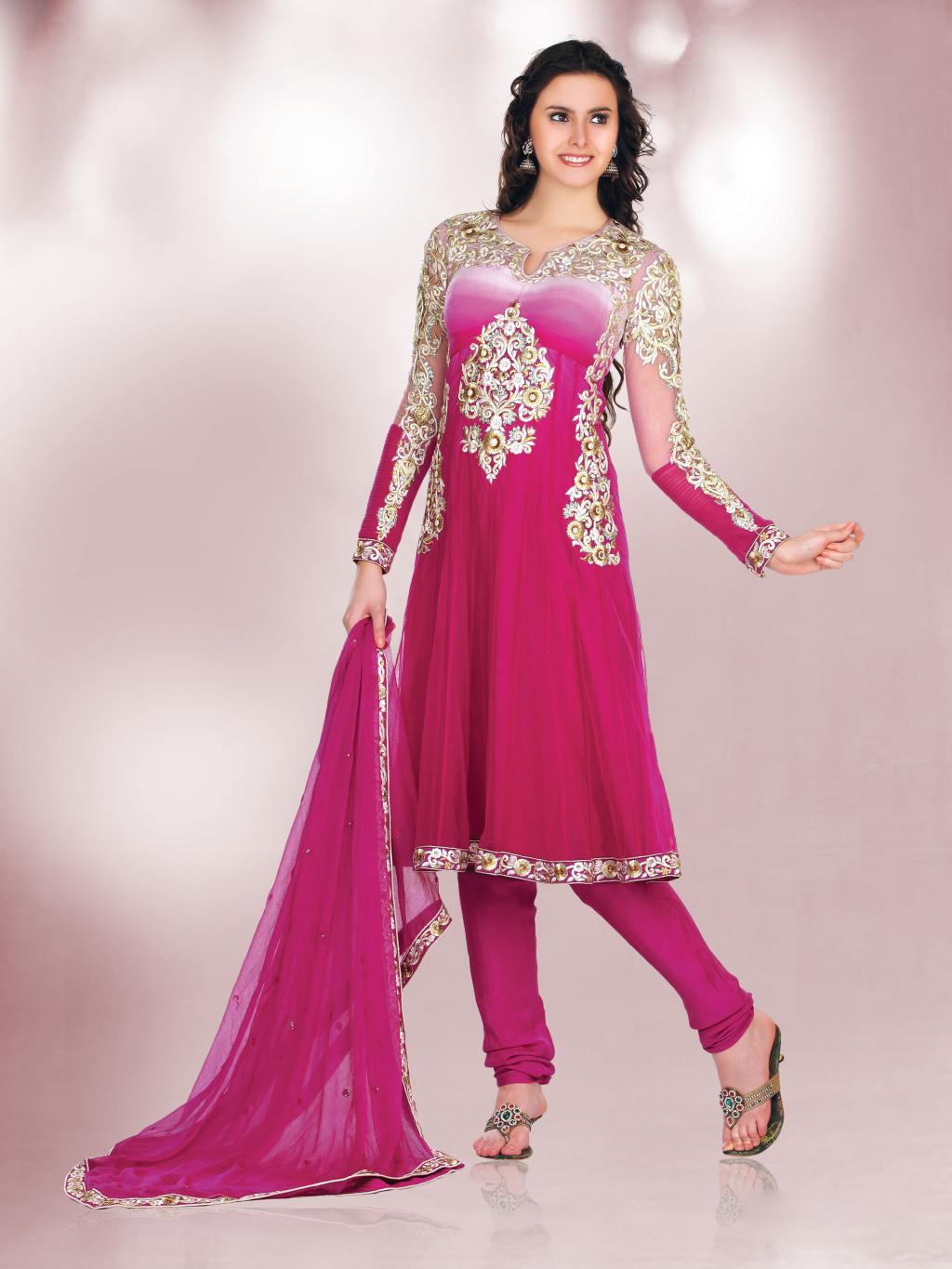 Pink Embroidered Knee Length Anarkali Salwar Suit 22211