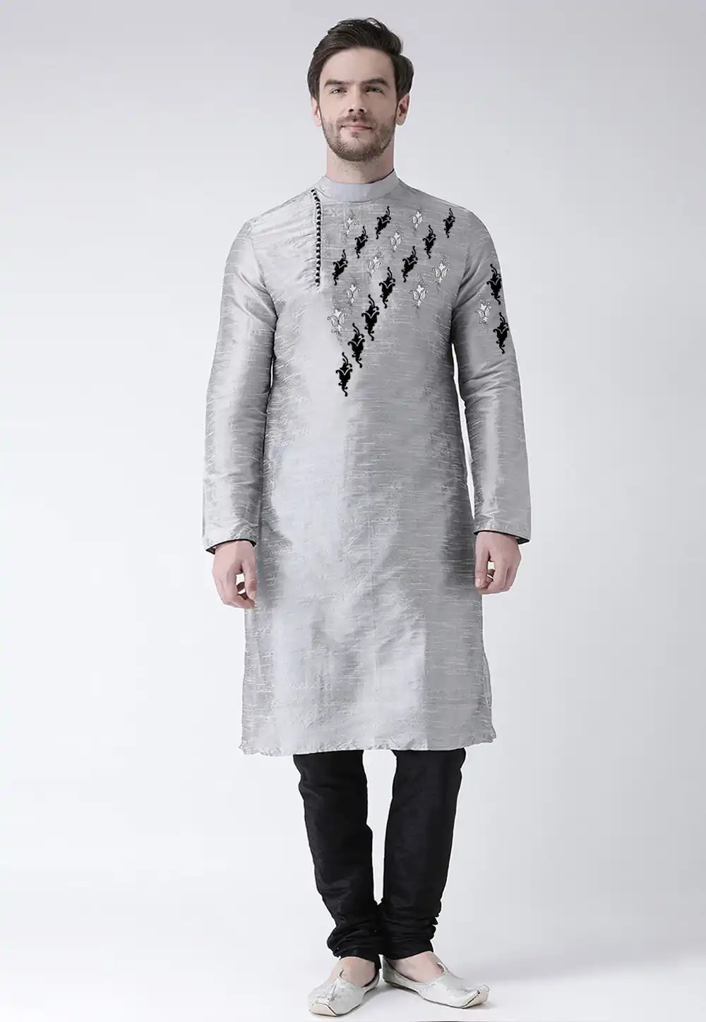 Grey Dupion Silk Kurta Pajama 236191