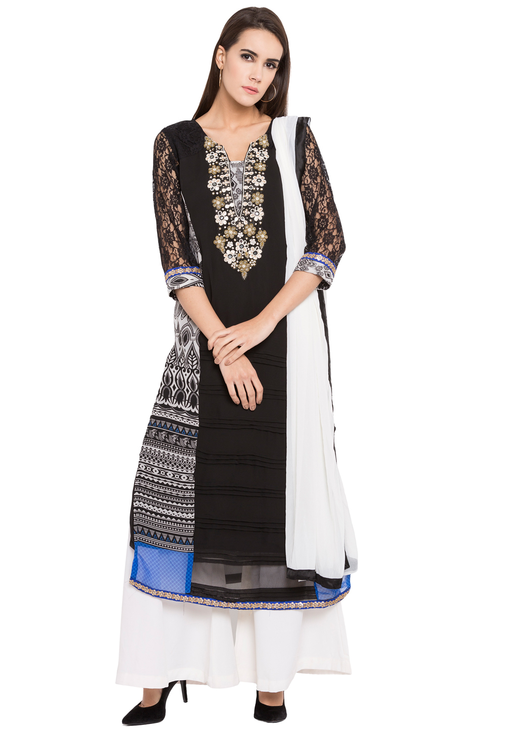Black Georgette Readymade Palazzo Suit 238579