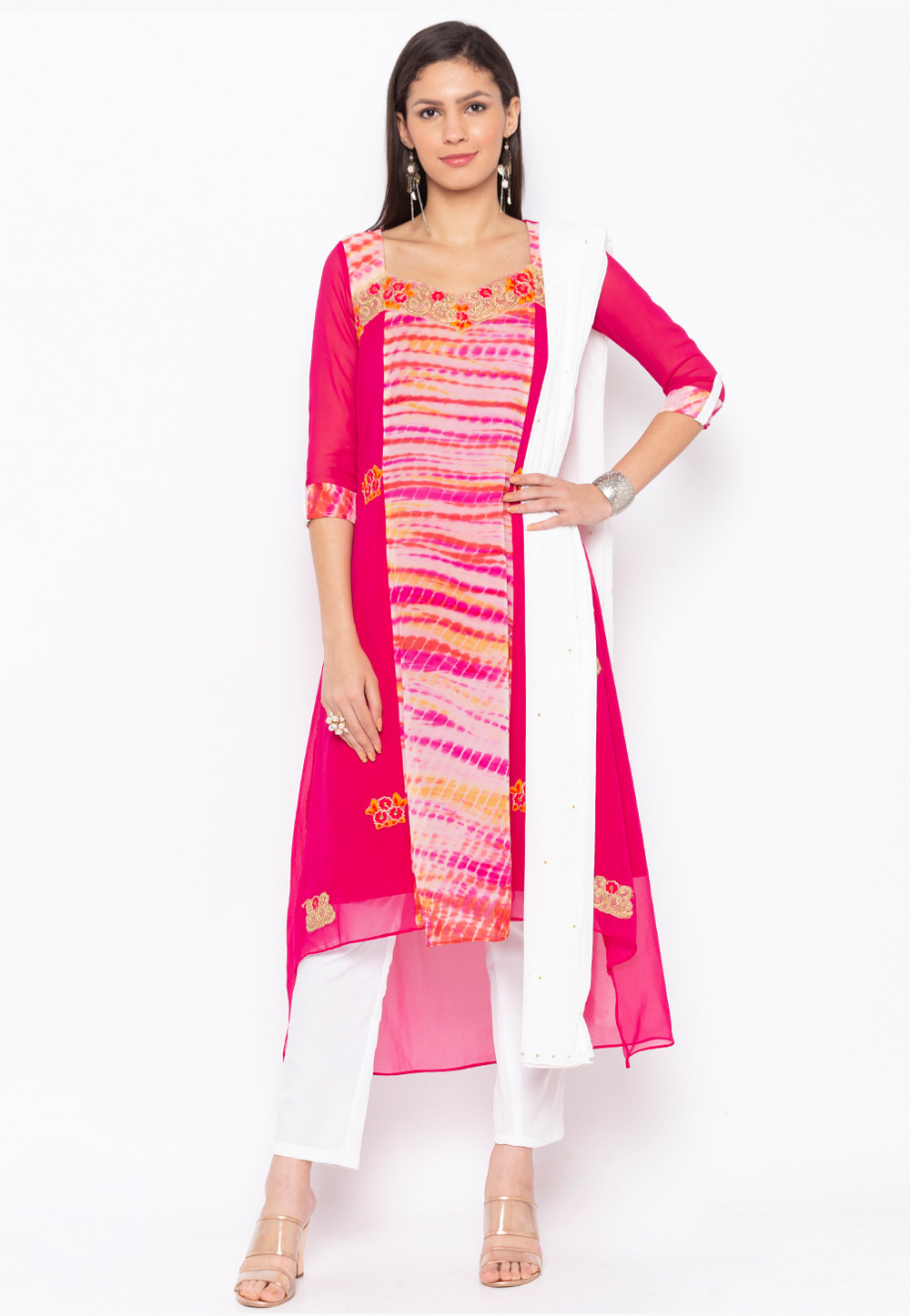 Magenta Georgette Readymade Pant Style Suit 223441