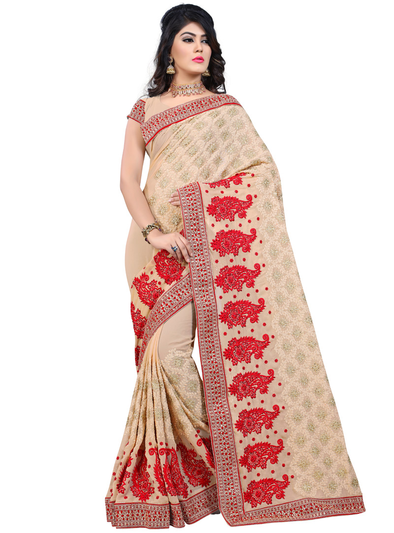 Beige Georgette Festival Wear Saree 130938