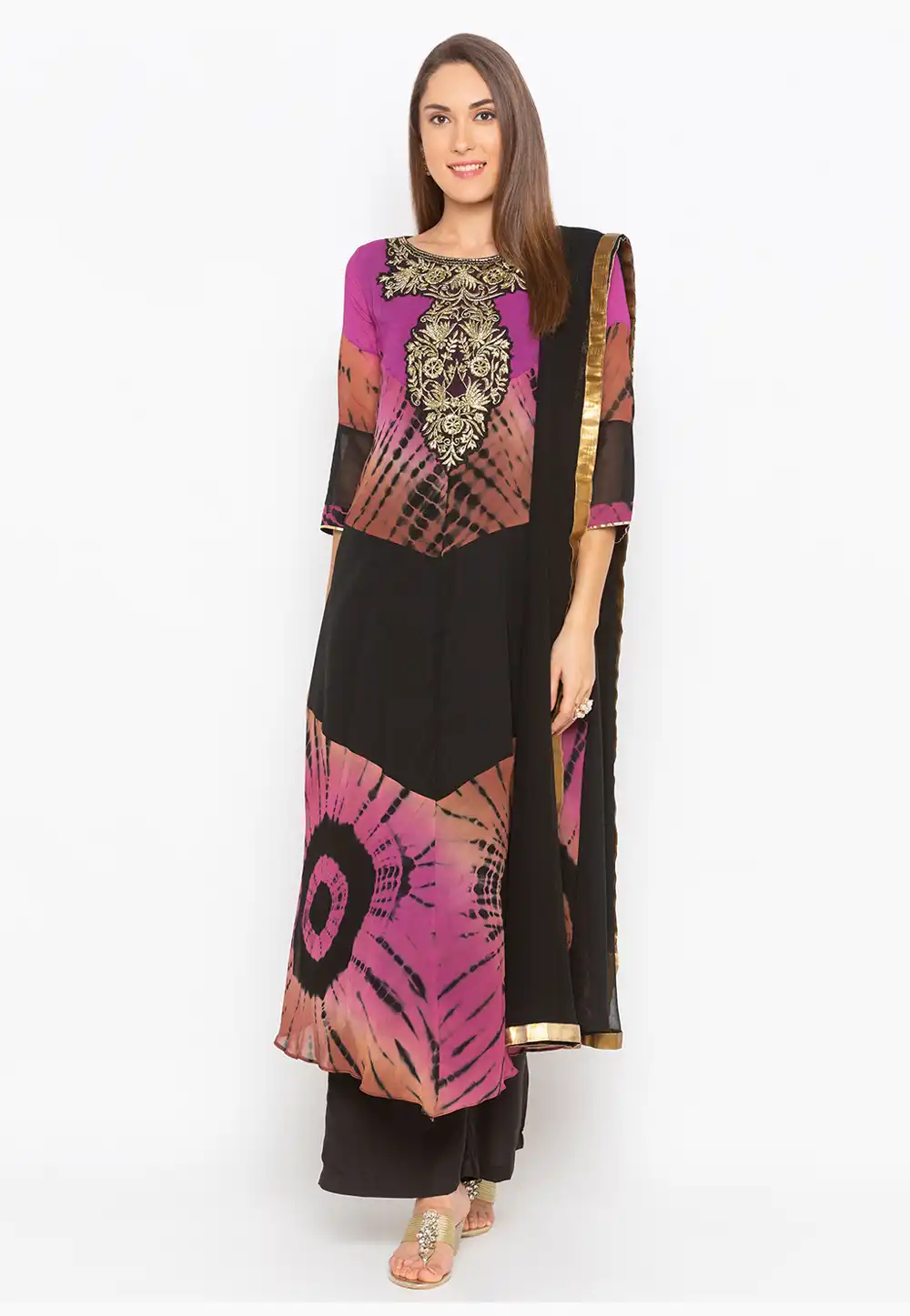 Purple Georgette Readymade Palazzo Suit 235539