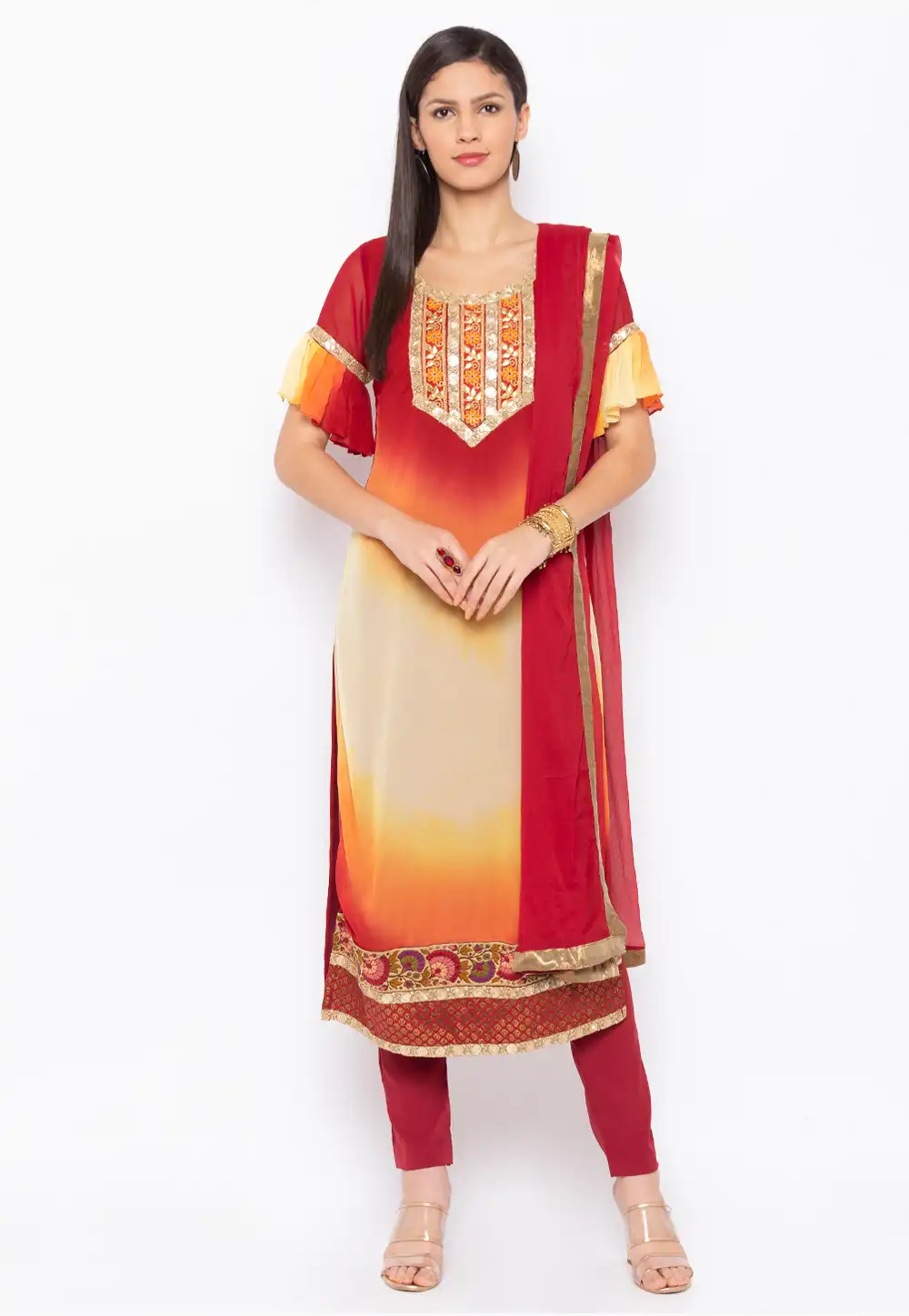 Maroon Georgette Readymade Kameez With Pant 223448