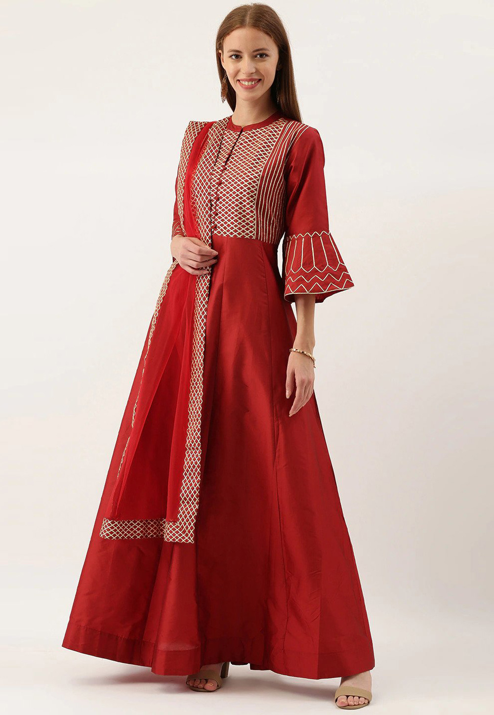 Maroon Art Silk Long Anarkali Suit 232102