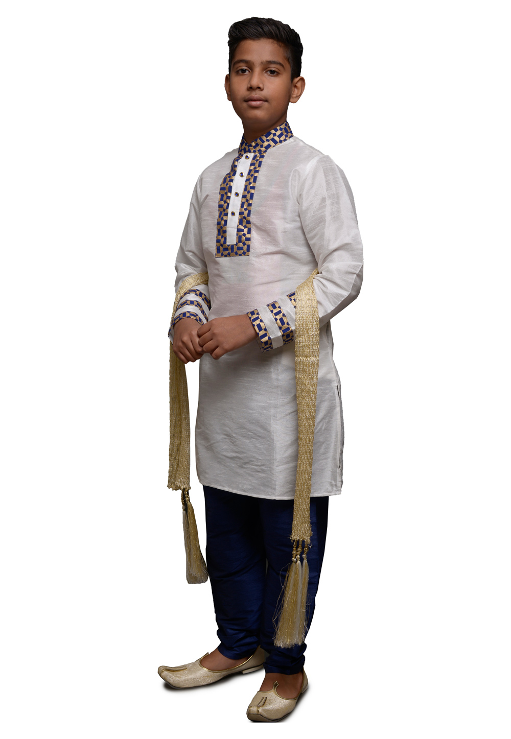 Off White Dupion Silk Kids Kurta Pajama 278110