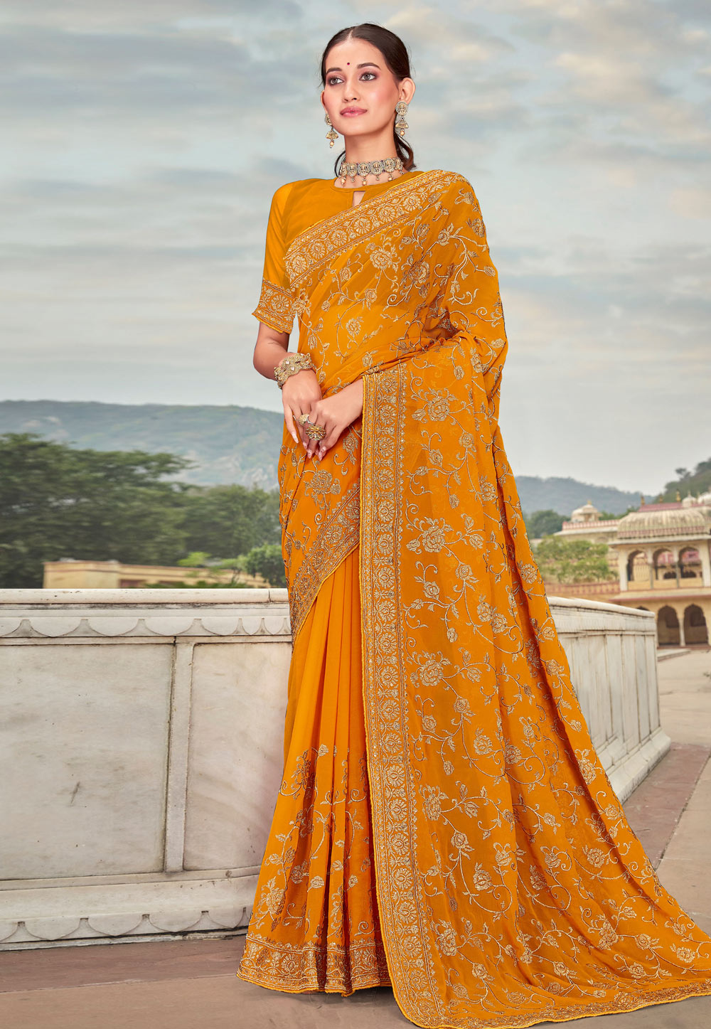 Orange Georgette Saree With Blouse 261512