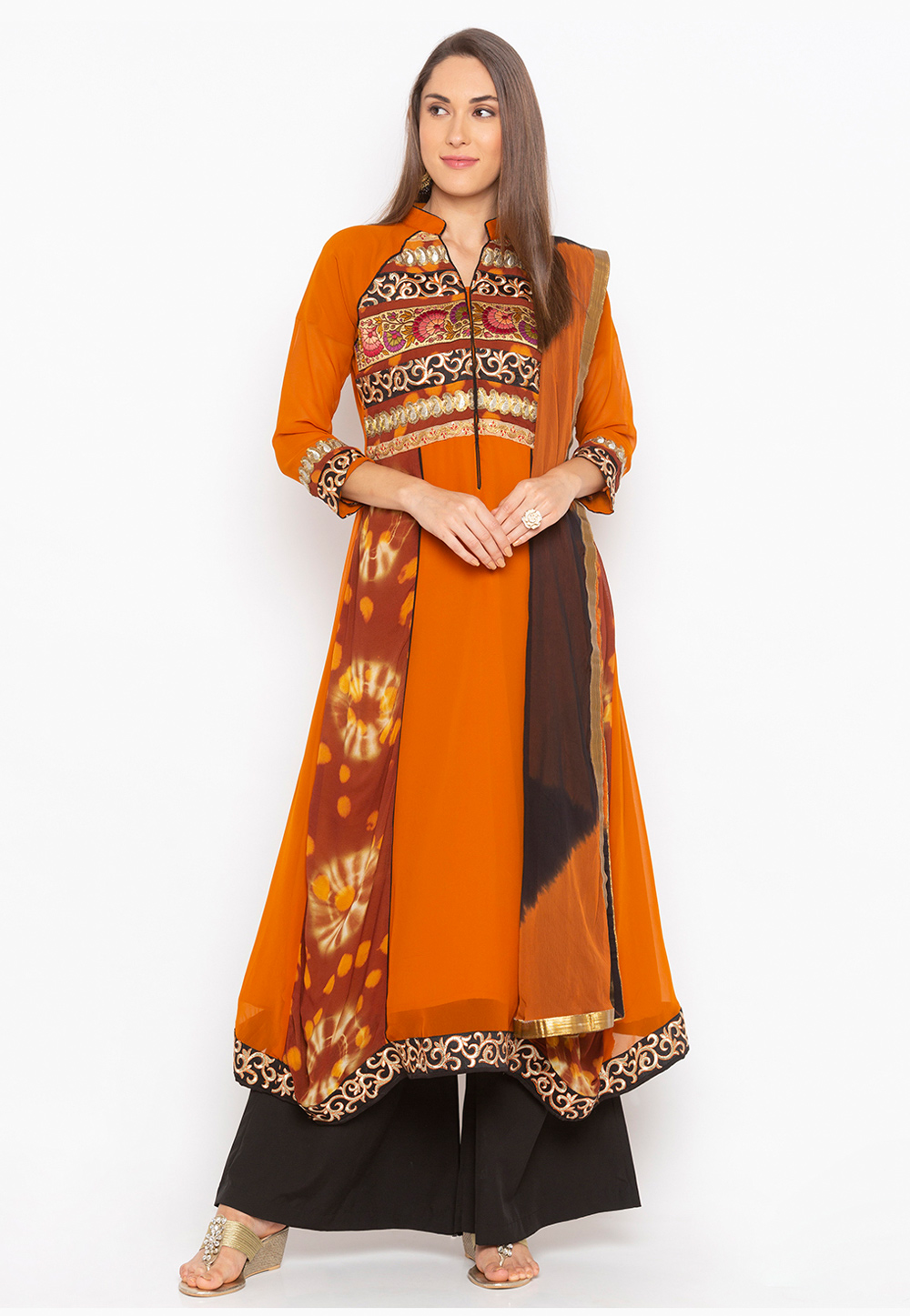 Mustard Georgette Readymade Palazzo Suit 223454