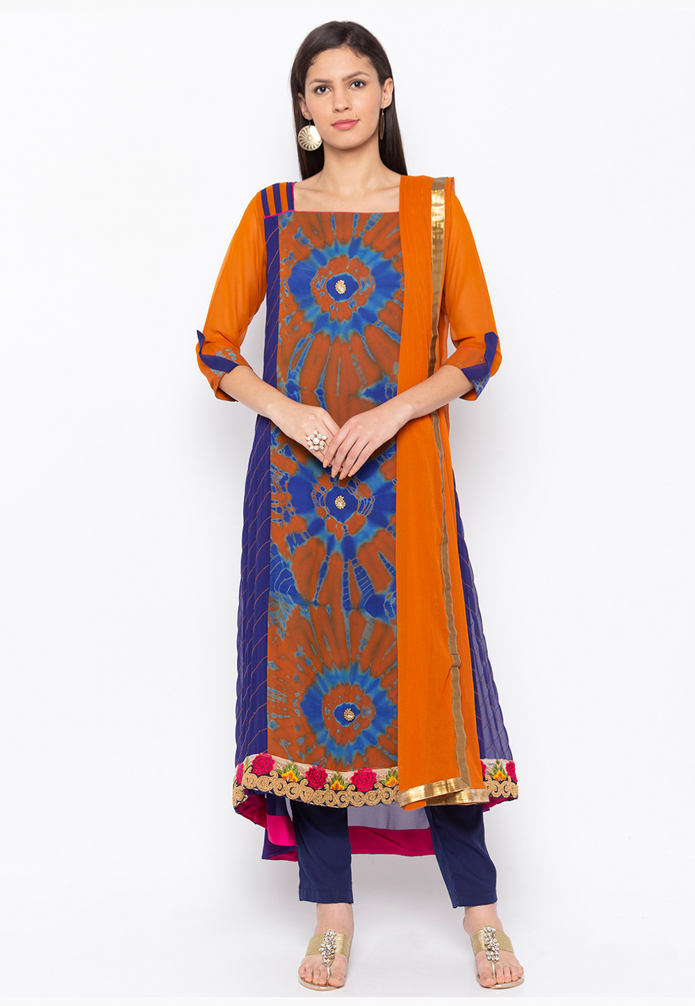 Mustard Georgette Readymade Kameez With Pant 223455
