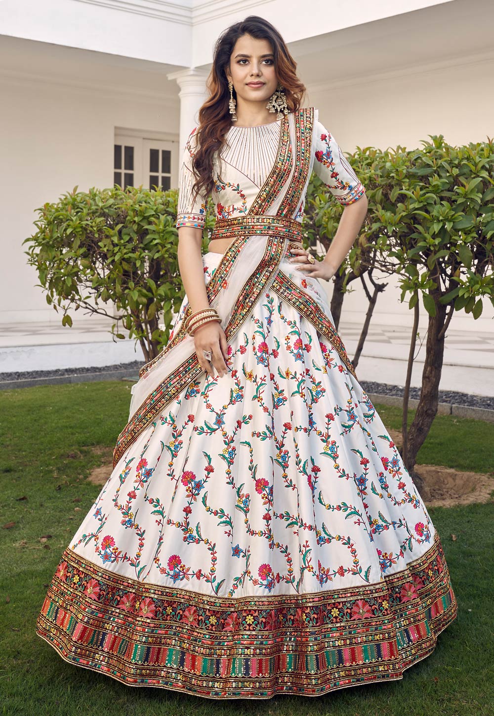 Off White Silk Circular Lehenga Choli 240955