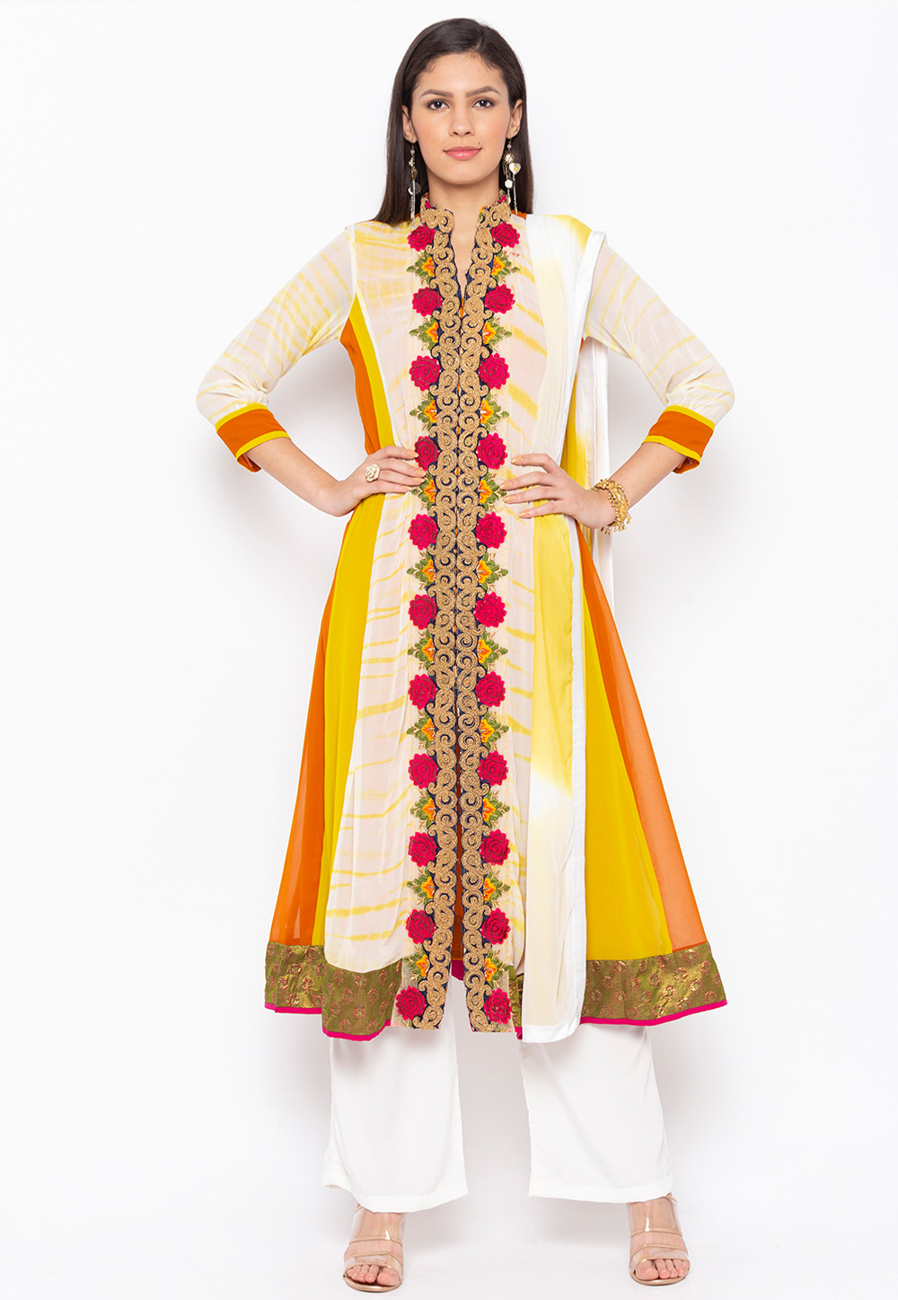 Off White Georgette Readymade Kameez With Palazzo 223456