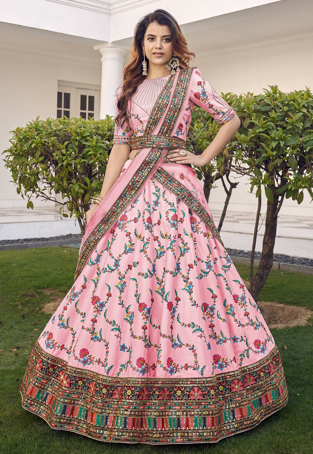 Pink Silk Circular Lehenga Choli 240956