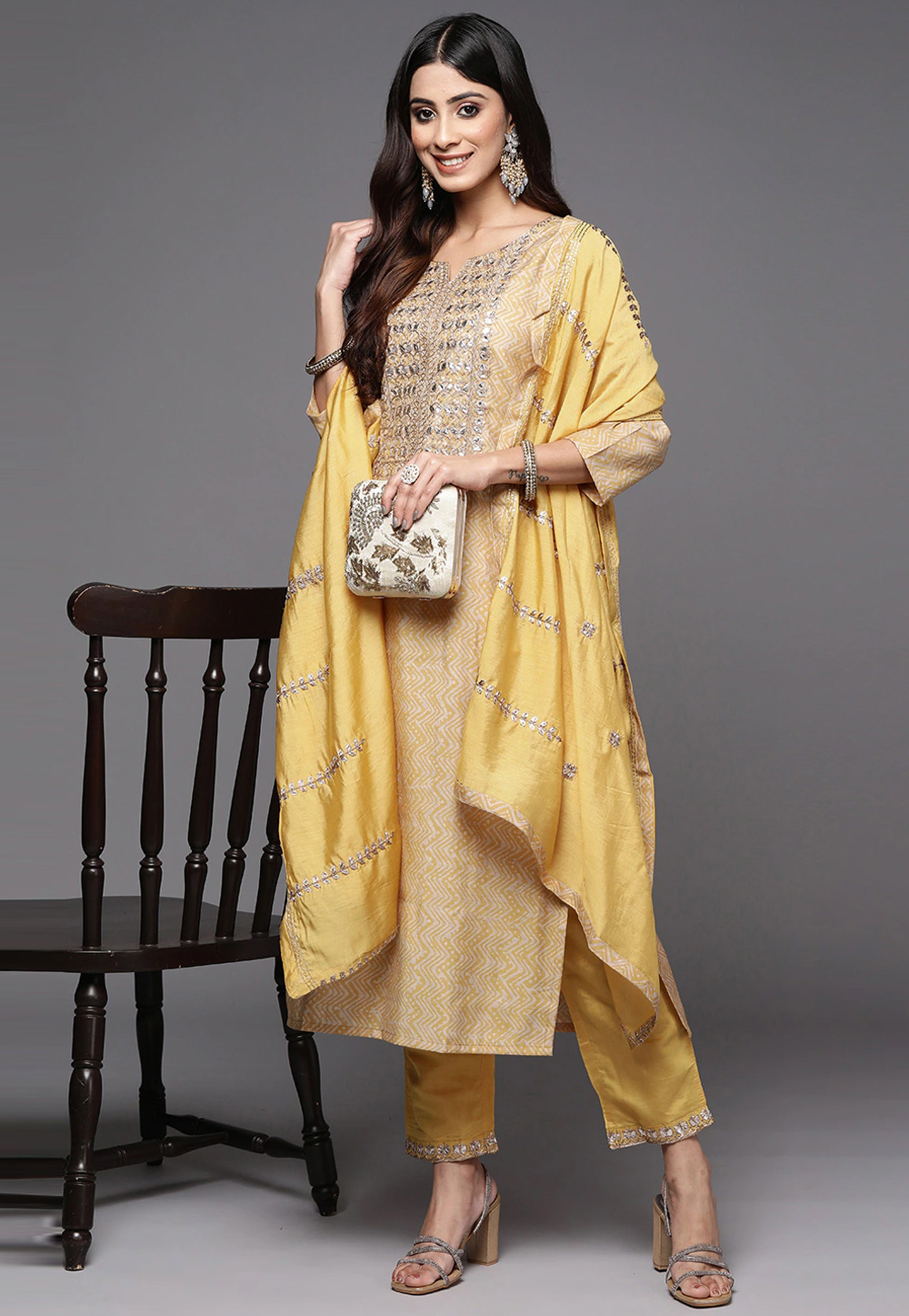 Beige Silk Readymade Pant Style Suit 255903