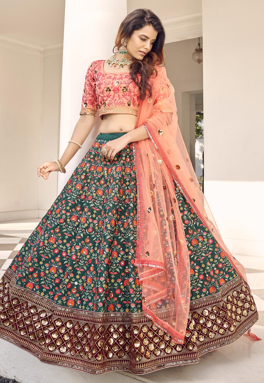 Green Art Silk Circular Lehenga Choli 240961