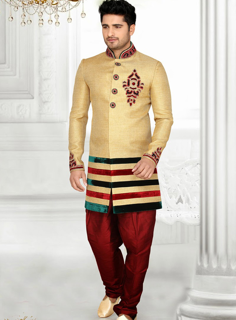 Beige Jute Silk Indo Western Sherwani 47851