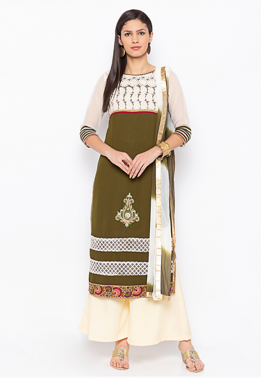 Mehndi Georgette Readymade Palazzo Suit 235541