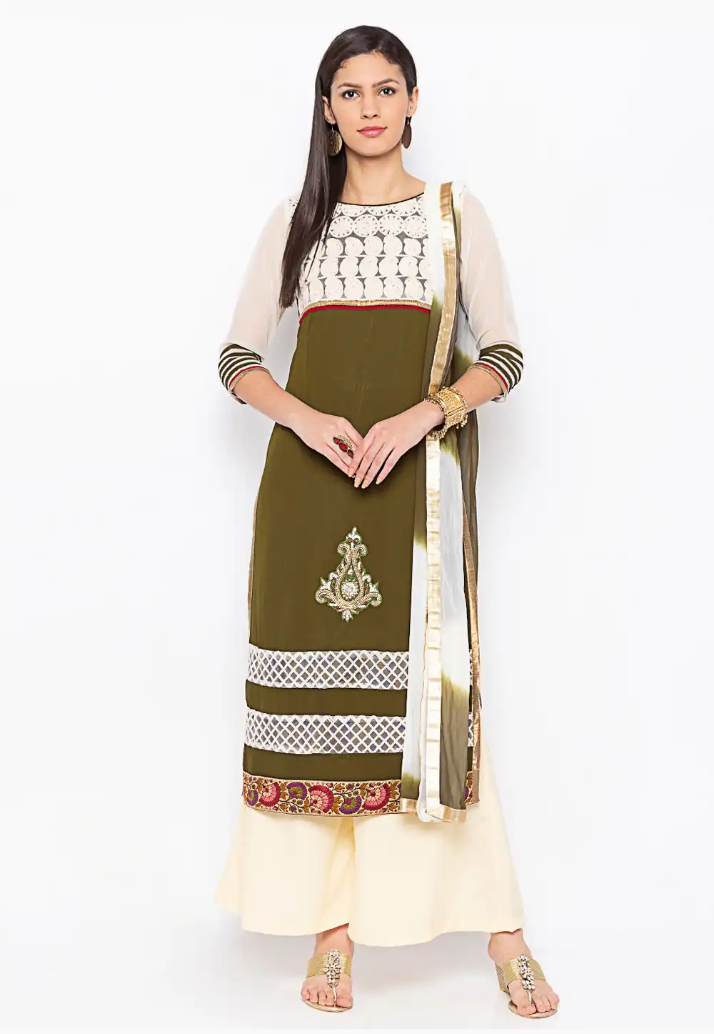 Mehndi Georgette Readymade Palazzo Suit 235541